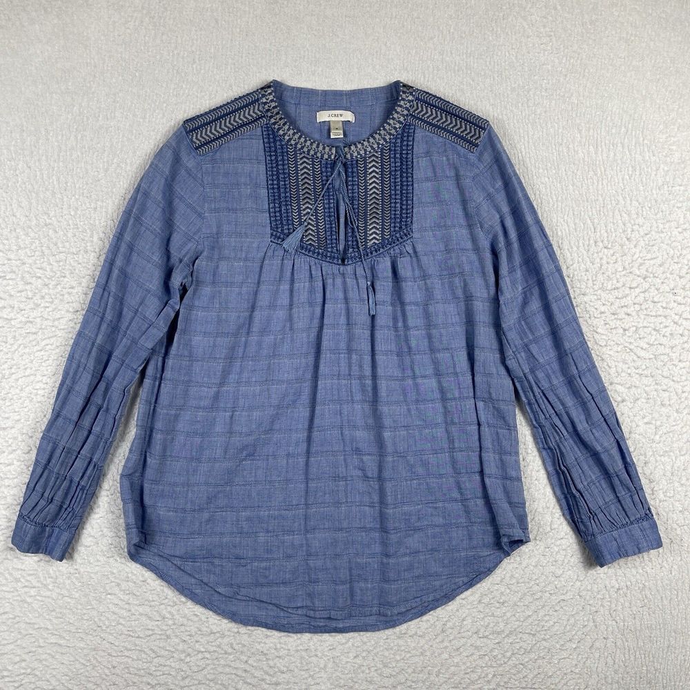 J. Crew Shirt Womens 4 Peasant Casual Top Boho Tassel Tunic Coastal Prep